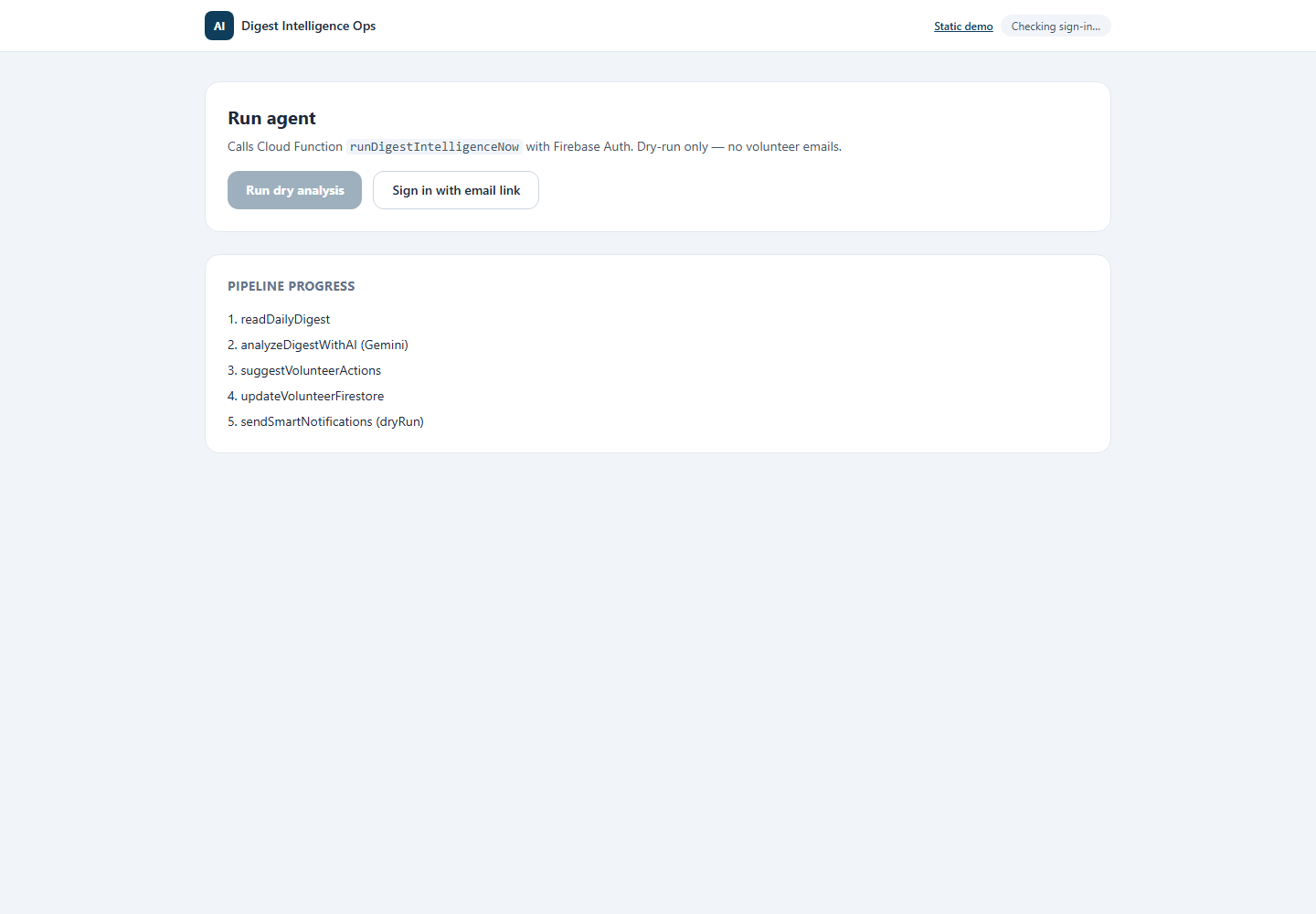 Admin ops console to trigger dry analysis with Firebase Auth