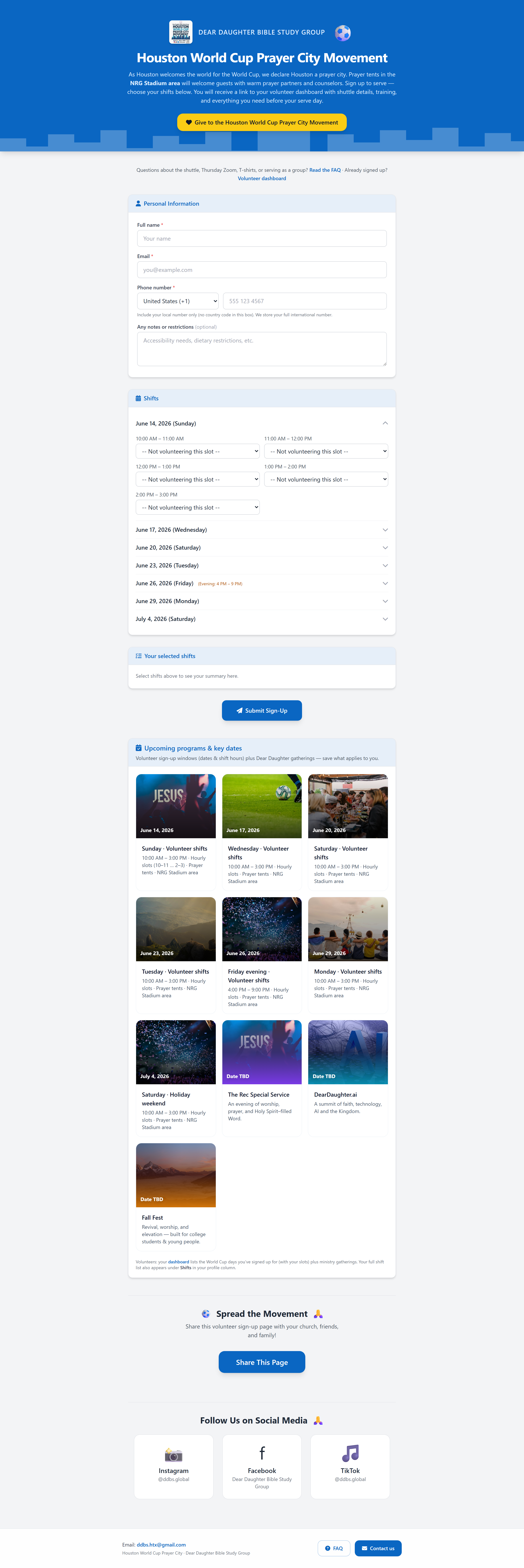 Prayer City volunteer signup flow